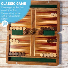 Load image into Gallery viewer, Classic Wooden Inlaid Backgammon Set - 36cm x 26cm,  Includes Wooden Playing Pieces and Dice
