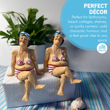 Load image into Gallery viewer, 2 Fat Bathing Ladies in Red Striped Bikinis, Novelty Bathroom Figurines
