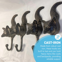 Load image into Gallery viewer, Set of Four Sturdy Wall Mounted Cast Iron Fox Head Hook Hanger for Hat, Coat, Clothes - Ideal for Kitchen, Bathroom, Bedroom, Office
