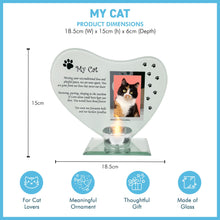 Load image into Gallery viewer, Glass Memorial Candle Holder &amp; Photo Frame for Cats | Grief Sympathy Gift | Pet Memorial Plaque | Cat Remembrance Frame &amp; Candle Holder
