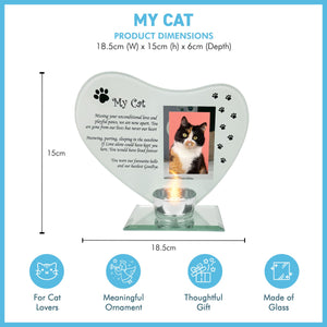 Glass Memorial Candle Holder & Photo Frame for Cats | Grief Sympathy Gift | Pet Memorial Plaque | Cat Remembrance Frame & Candle Holder