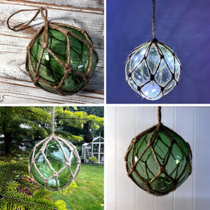 Green Glass Fishing Buoy Tiki Bar Light with LED Lights, Nautical-Style Ornament for Home Decor