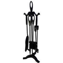 Load image into Gallery viewer, Five-piece metal black loop-handled Fireplace Companion
