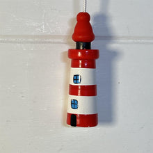 Load image into Gallery viewer, Red and white Lighthouse light pull | Nautical Theme Wooden Lighthouse Cord Pull Light Pull
