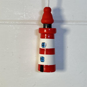 Red and white Lighthouse light pull | Nautical Theme Wooden Lighthouse Cord Pull Light Pull