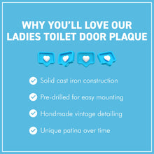 Load image into Gallery viewer, 𝗩𝗜𝗡𝗧𝗔𝗚𝗘 𝗦𝗧𝗬𝗟𝗘 𝗟𝗔𝗗𝗜𝗘𝗦 𝗖𝗔𝗦𝗧 𝗜𝗥𝗢𝗡 𝗧𝗢𝗜𝗟𝗘𝗧 𝗗𝗢𝗢𝗥 𝗦𝗜𝗚𝗡 | 𝟯′ 𝘅 𝟲’ (𝟳𝟱𝗺𝗺 𝘅 𝟭𝟱𝟬𝗺𝗺) | Plaque | Bathroom | Wall Decor | Antique Style | Bathroom Sign | Restroom | Door Sign | Decorative Home Accessory
