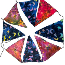 Load image into Gallery viewer, Celestial and Mystic Sky designs fabric bunting | 8 flags | 50cm long | Garland for Garden Wedding Birthday Indoor Outdoor Party Decoration Festival | | Bohemian Bunting | Fair Trade
