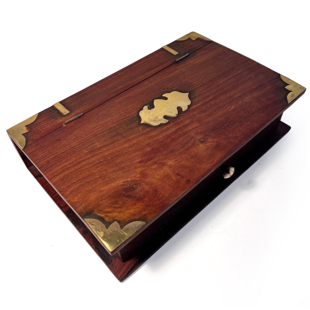 Elegant Wooden Book Box with Lock & Key, hidden secret safe for secure storage