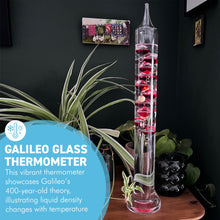 Load image into Gallery viewer, 44cm Tall Free Standing Galileo Thermometer with Ten Floating Red Globes | Measures temperatures from 16 Degrees Centigrade to 35 Degrees | Also in Fahrenheit | Weather Station | Water Thermometer
