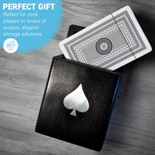 Load image into Gallery viewer, Handcrafted wooden playing card box in black with Ace of Spades design, stylish storage for card enthusiasts
