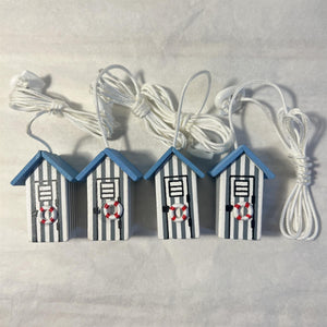 4 x Light Blue and white beach hut light pulls | Nautical Theme Wooden Beach Hut Cord Pull Light Pulls