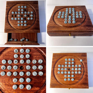 Wooden Solitaire with Snowflake Marbles | Travel & Strategic Games for Adults