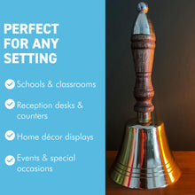 Load image into Gallery viewer, Elegant 18cm Aluminium Library Hand Bell with Antique Brass Finish and Wooden Handle
