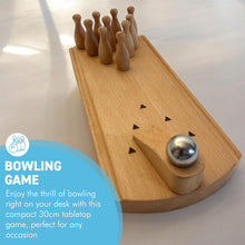 Load image into Gallery viewer, 30cm Wooden Desktop Bowling Game: 10 Pins &amp; Metal Ball - Perfect for Strategy, Party and Family Fun
