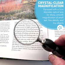 Load image into Gallery viewer, Silver Handheld Magnifying Glass with black beaded handle, Stylish Magnifier for reading
