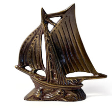 Load image into Gallery viewer, Antique style Brass Galleon Ship Paperweight,  Nautical Desk Ornament for Home or Office Decor, Distressed Gold Patina Finish
