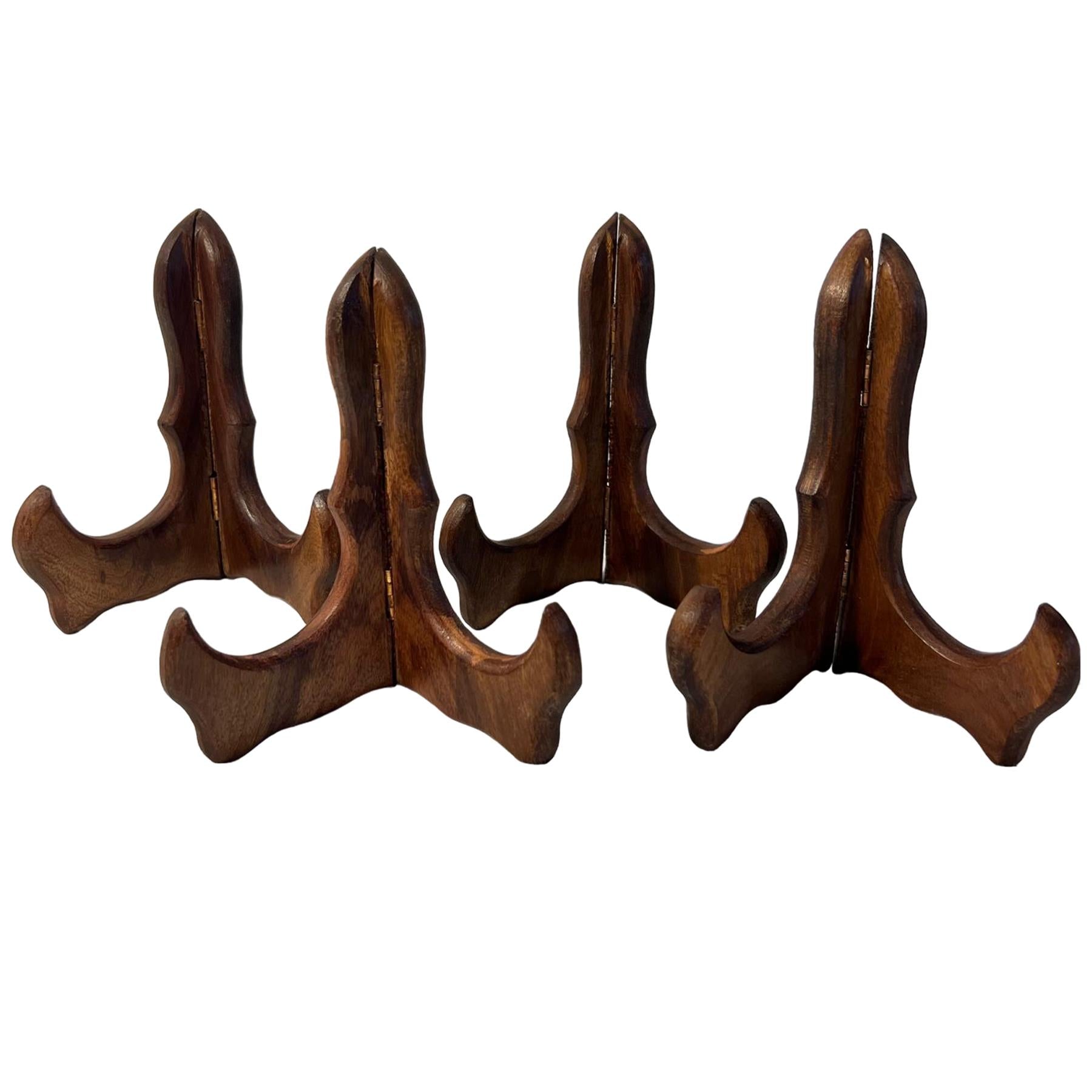 Set of Four 15cm, 6 Inch, Folding Wooden Plate Stands - Salver