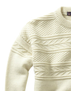 Pure British Wool GUERNSEY SWEATER | X LARGE | Ecru neutral colour | 100% British wool with a traditional textured pattern | Crew neck | Fisherman jumper | Tight knit weave