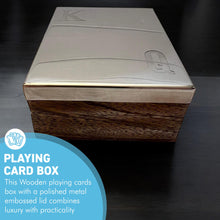 Load image into Gallery viewer, Playing Cards in Elegant Wooden Gift Box with Metal Embossed Hinged Lid for Storage
