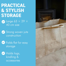 Load image into Gallery viewer, 𝗟𝗔𝗥𝗚𝗘 𝗛𝗘𝗦𝗦𝗜𝗔𝗡 𝗙𝗜𝗥𝗘𝗪𝗢𝗢𝗗 𝗖𝗔𝗥𝗥𝗜𝗘𝗥 𝗕𝗔𝗚 𝟲𝟯𝘅𝟮𝟵𝘅𝟰𝟬𝗰𝗺 | Log Holder Tote Bag with 2 Handles | Fireplace Wood Storage | Fireside Accessories
