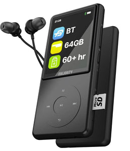 Super Slim Bluetooth MP3 Player with Earphones | 64GB Internal Memory Expandable by 128GB | Inbuilt Speaker, 2.4" Full Colour Display with Intuitive Touch Controls | 67 Battery Life | MAJORITY MP3 Pro