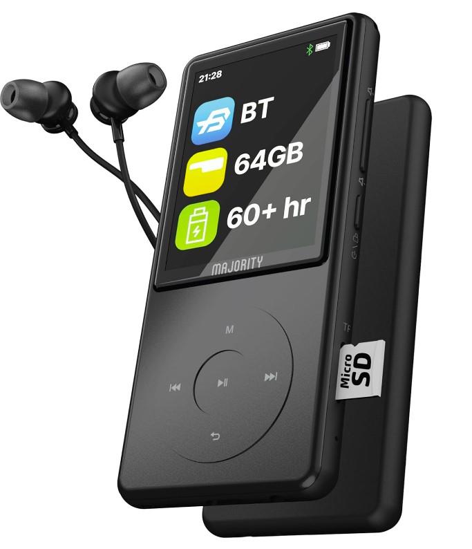 Super Slim Bluetooth MP3 Player with Earphones | 64GB Internal Memory Expandable by 128GB | Inbuilt Speaker, 2.4