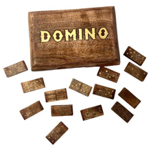 Load image into Gallery viewer, Handcrafted Wooden Domino Set with Brass Inlay, 28 Classic Tiles, 15cm x 10cm, Includes Wooden Storage Box  Elegant Table Game
