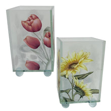 Load image into Gallery viewer, Set of 2 Glass Votive Candle Holders, Floral designs, Tulip and sunflower, Perfect for Home Decor &amp; Gifts
