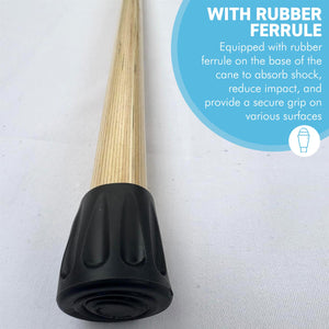 Varnished Natural Wood Classic Derby Walking Stick, solid, lightweight wooden stick with rubber ferrule for stability and comfort