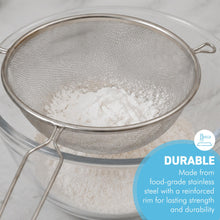 Load image into Gallery viewer, 20cm Stainless Steel Fine Mesh Kitchen Sieve | Rust Resistant Mesh Strainer for Flour, Baking, Tea, Coffee &amp; Rice | Reinforced Rim | Dishwasher Safe | Long Handle
