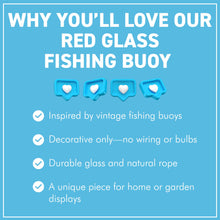 Load image into Gallery viewer, DEEP RED GLASS FISHING FLOAT ORNAMENTAL SEA BUOY | hand blown | nautical seafaring fishing rustic décor | 10cm diameter | with rustic brown string netting and hanging loop | Japanese style glass fishing floats
