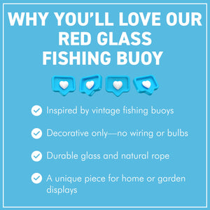DEEP RED GLASS FISHING FLOAT ORNAMENTAL SEA BUOY | hand blown | nautical seafaring fishing rustic décor | 10cm diameter | with rustic brown string netting and hanging loop | Japanese style glass fishing floats
