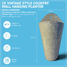 Load image into Gallery viewer, The Country Wall Planters – A Set of Two Vintage Style Galvanised Metal Hanging Baskets
