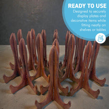 Load image into Gallery viewer, Wooden Plate Display Stands 25cm – Set of 16 Hinged Easel Holders
