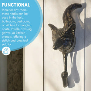 Sturdy Wall Mounted Cast Iron Fox Head Hook Hanger for Hat, Coat, Clothes - Ideal for Kitchen, Bathroom, Bedroom, Office