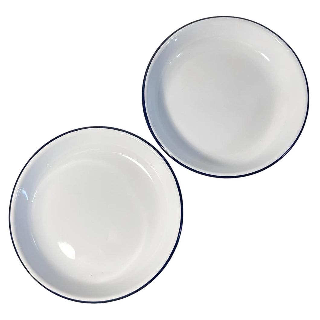 2 x 22CM WHITE ENAMEL DINNER PLATES | Plate set | Pasta and Rice plate | Enamel plate | Set of 2 plates | Traditional dinner plate | Kitchen plate for pies, sides and dinner