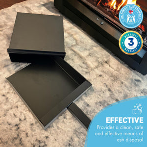 Black powder coated FIRESIDE METAL SQUARE ASH PAN CARRIER BOX AND SHOVEL SET |  Easy Cleaning of Ashes Ideal Fireplace Accessory for Indoor Log Burner & Open Fires