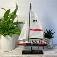 Load image into Gallery viewer, LUNA ROSA AMERICAS CUP MODEL YACHT | Sailing | Yacht | Boats | Models | Sailing Nautical Gift | Sailing Ornaments | Yacht on Stand | 33cm (H) x 21cm (L) x 4cm (W)
