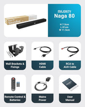 Load image into Gallery viewer, 𝗠𝗔𝗝𝗢𝗥𝗜𝗧𝗬 𝗡𝗔𝗚𝗔 𝟴𝟬 140W Bluetooth 2.2 Channel TV 𝗦𝗢𝗨𝗡𝗗𝗕𝗔𝗥 𝗪𝗜𝗧𝗛 𝗕𝗨𝗜𝗟𝗧-𝗜𝗡 𝗦𝗨𝗕𝗪𝗢𝗢𝗙𝗘𝗥 HDMI ARC AUX Optical 3D Sound
