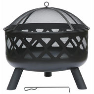 𝗟𝗔𝗥𝗚𝗘 𝗦𝗧𝗘𝗘𝗟 𝗢𝗨𝗧𝗗𝗢𝗢𝗥 𝗙𝗜𝗥𝗘 𝗣𝗜𝗧 𝗕𝗢𝗪𝗟 | Modern Black Steel Lattice Design with Mesh Cover | Safety Poker & Log Grate included | 𝗪𝗢𝗢𝗗 𝗢𝗥 𝗖𝗛𝗔𝗥𝗖𝗢𝗔𝗟 𝗕𝗨𝗥𝗡𝗘𝗥 for Patio & Garden