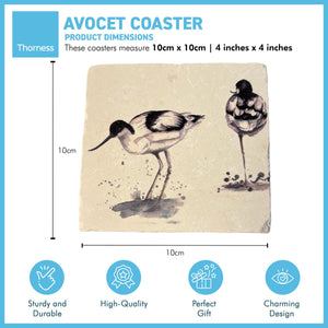 AVOCET STONE COASTER | Stone Coasters | Animal novelty gift | Coaster for glass, mugs and cups| Square coaster for drinks | Bird gift | Meg Hawkins art | 10cm x 10cm