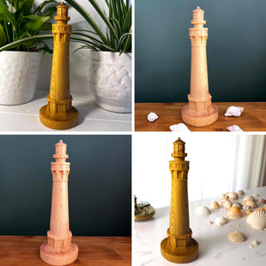 Wood Effect Lighthouse Ornament – 23cm Tall Lighthouse for Coastal Decor