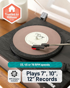 𝗩𝗜𝗡𝗬𝗟 𝗥𝗘𝗖𝗢𝗥𝗗 𝗣𝗟𝗔𝗬𝗘𝗥 𝗪𝗜𝗧𝗛 𝗦𝗣𝗘𝗔𝗞𝗘𝗥𝗦 | Bluetooth 5.0 Turntable with AUX, RCA Output | Vinyl Player with Multi-Playback Speed & 45 RPM Adapter | Wooden Home Audio Record Player | Oakcastle TT100 Turntable