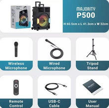 Load image into Gallery viewer, Majority P500 150W Bluetooth PARTY SPEAKER with Mic, Tripod &amp; LED Light Show – New
