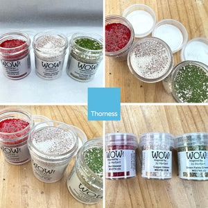 3 x Wow! Embossing Powders 15ml | RED GLIMMER, COPPER GLIMMER & GREEN FIELDS regular| Free your creativity and give your embossing sparkle