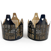 Load image into Gallery viewer, Set of two Tea light Holders Black and Gold
