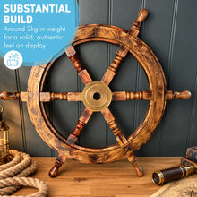 Load image into Gallery viewer, The 24 Inch Nautical Ship Wheel – Wooden with a Solid Brass Hub
