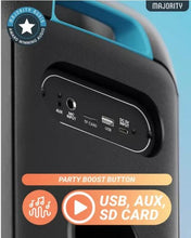Load image into Gallery viewer, Refurbished Majority Pulse P1 𝗣𝗔𝗥𝗧𝗬 𝗞𝗔𝗥𝗔𝗢𝗞𝗘 𝗕𝗟𝗨𝗘𝗧𝗢𝗢𝗧𝗛 𝗦𝗣𝗘𝗔𝗞𝗘𝗥 with Big Sound and Smart LED Lights – Compact, Portable, Party-Ready Audio for Home, Outdoor, and Events
