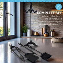 Load image into Gallery viewer, Five-piece metal black loop-handled Fireplace Companion

