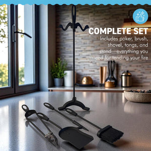 Five-piece metal black loop-handled Fireplace Companion